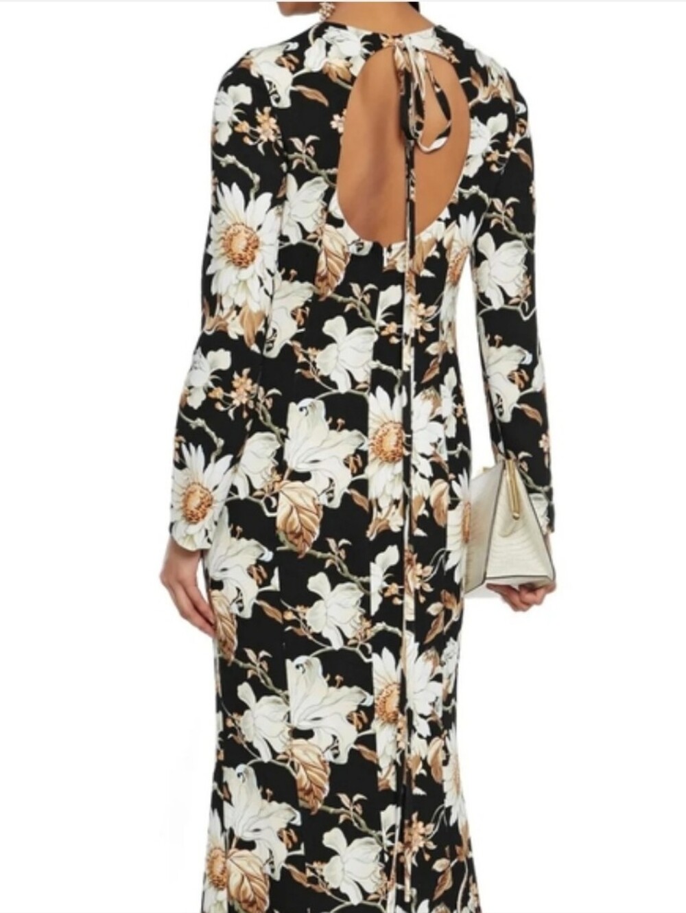 OSCAR DE LA RENTA Long Sleeve Cutout Back Crepe Daisy Gown US 14 Org $3,690 - Picture 3 of 16